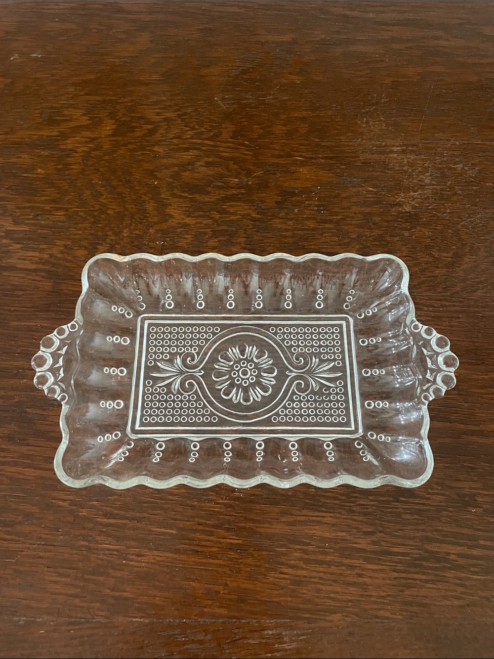 Pressed Glass Serving Tray - Clear Glass Rectangular Dish